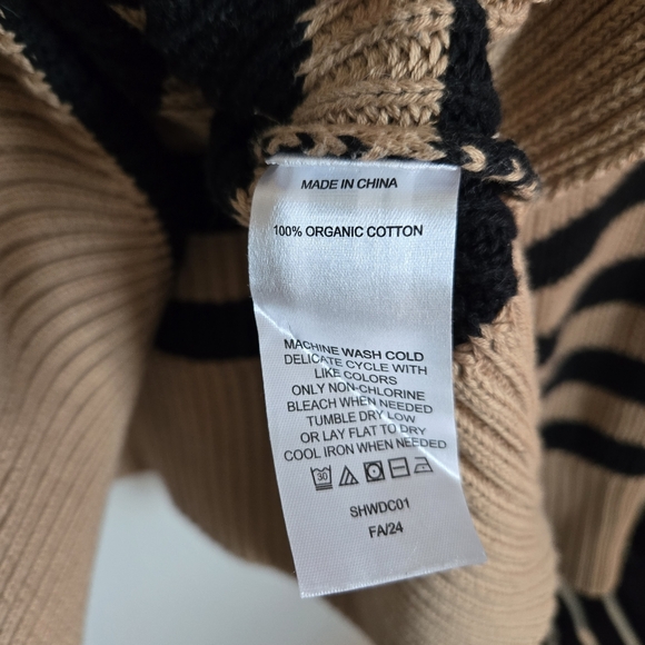 Quince Striped Cotton Chunky Sweater Sz M Medium Turtleneck Bell Wide Sleeve - Picture 9 of 11